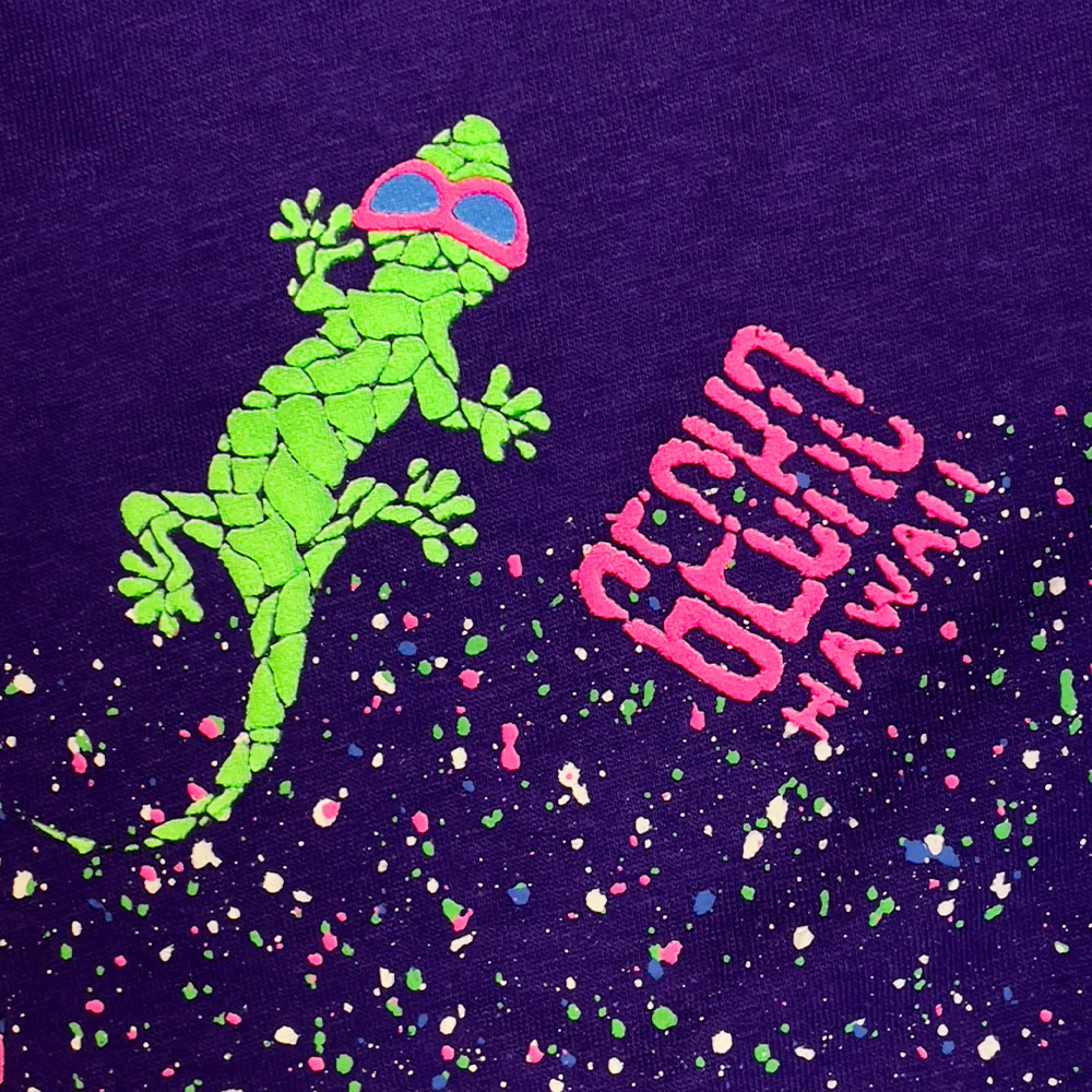 Gecko Trail - 1987 Purple SPLATTER Stripe Beach Tee - Image 4
